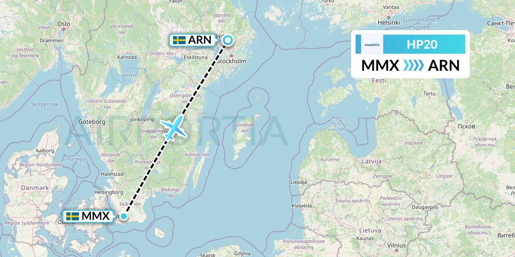 HP20 Amapola Flyg Flight Map: Malmo to Stockholm