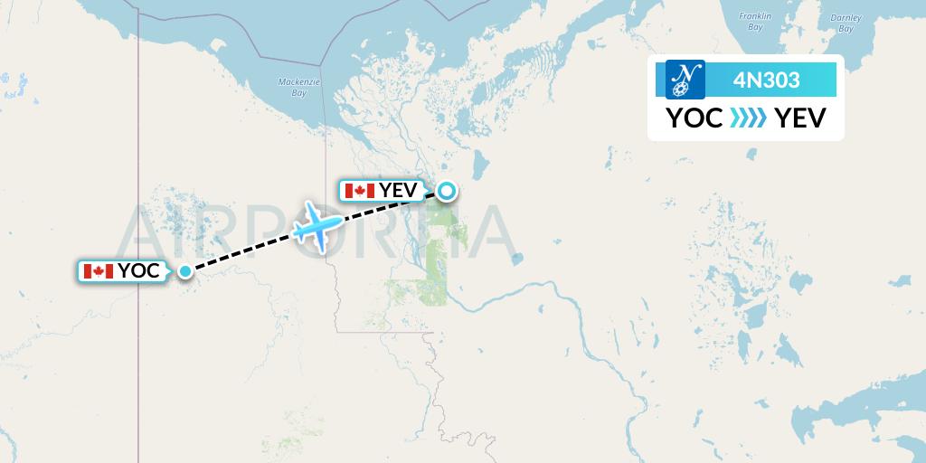 4N303 Air North Flight Map: Old Crow to Inuvik