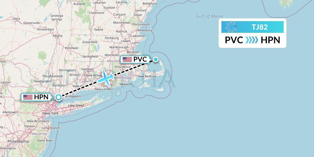 TJ82 Tradewind Aviation Flight Map: Provincetown to White Plains