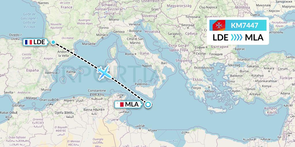 KM7447 Air Malta Flight Map: Tarbes to Malta