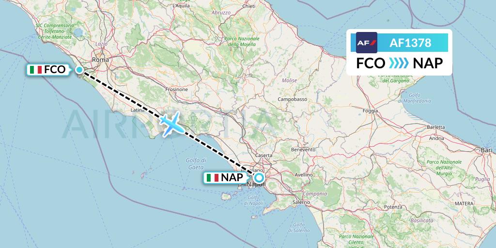 AF1378 Air France Flight Map: Rome to Naples