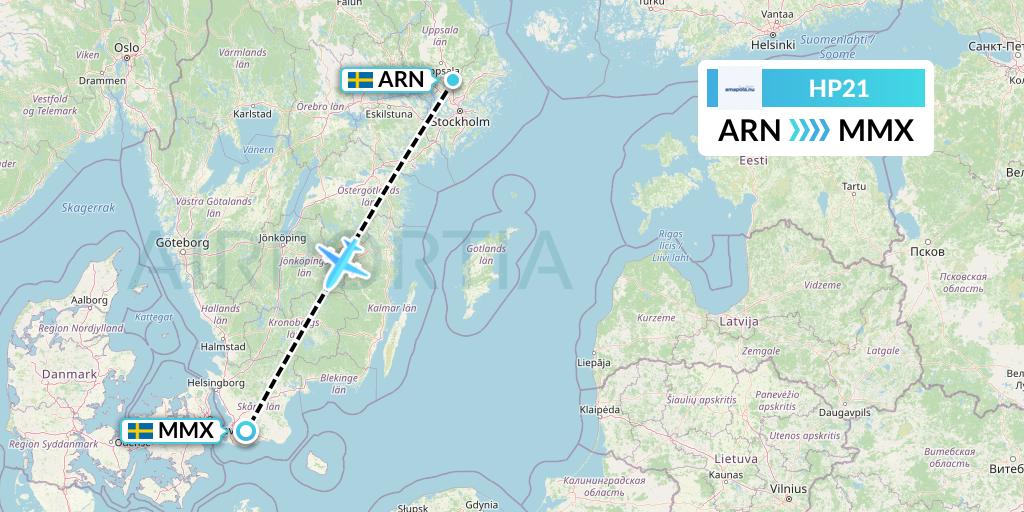 HP21 Amapola Flyg Flight Map: Stockholm to Malmo