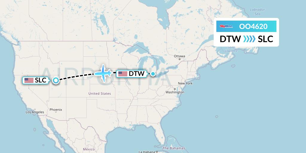 OO4620 SkyWest Airlines Flight Map: Detroit to Salt Lake City