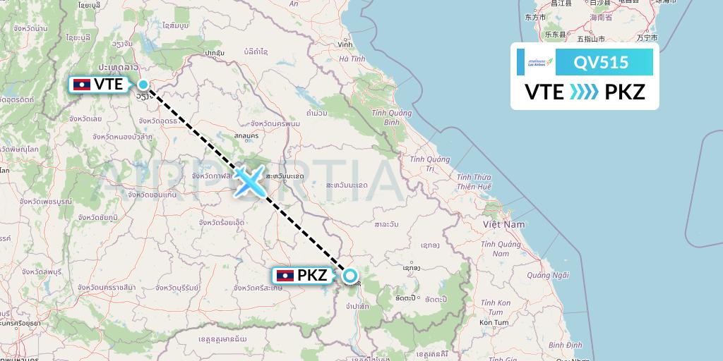 QV515 Lao Airlines Flight Map: Vientiane to Pakse