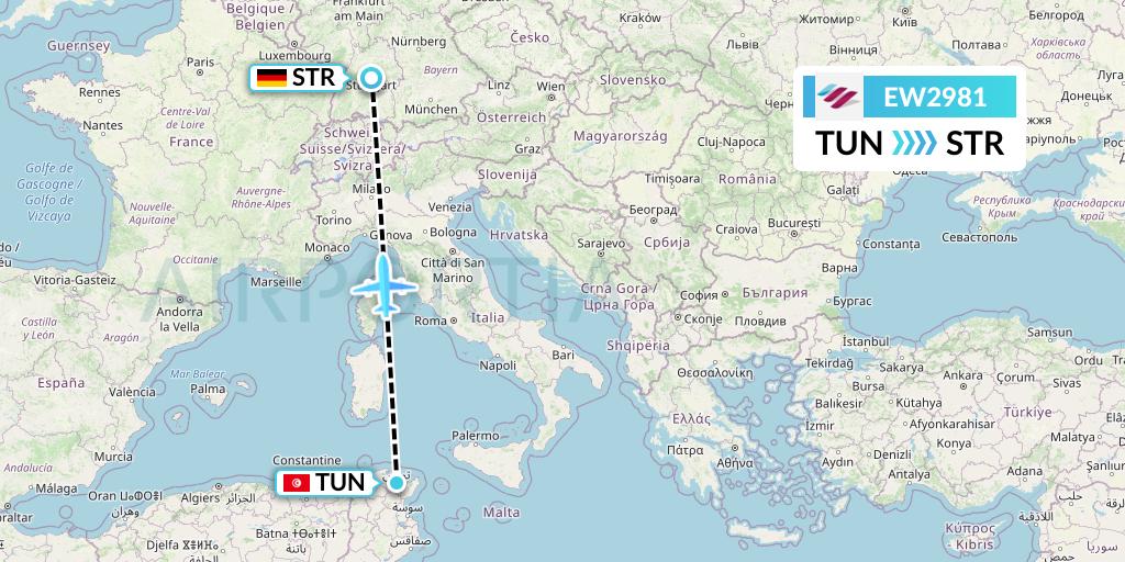 EW2981 Eurowings Flight Map: Tunis to Stuttgart