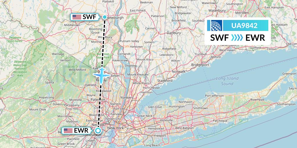UA9842 United Airlines Flight Map: Newburgh to New York