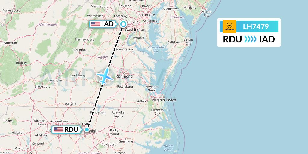 LH7479 Lufthansa Flight Map: Raleigh-Durham to Washington