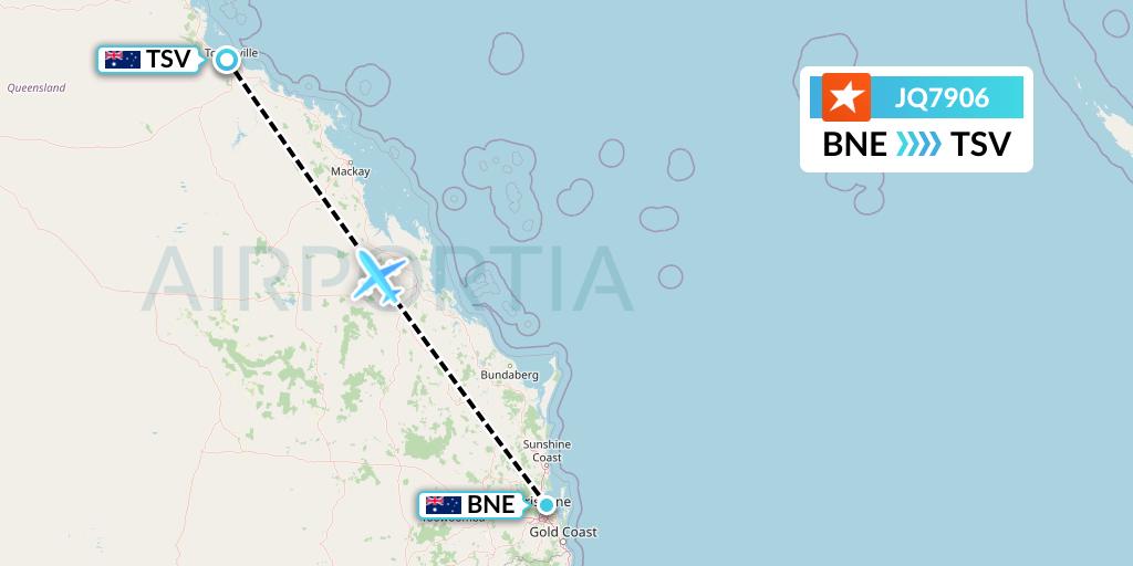 JQ7906 Jetstar Airways Flight Map: Brisbane to Townsville