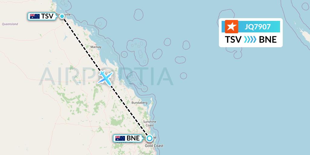 JQ7907 Jetstar Airways Flight Map: Townsville to Brisbane