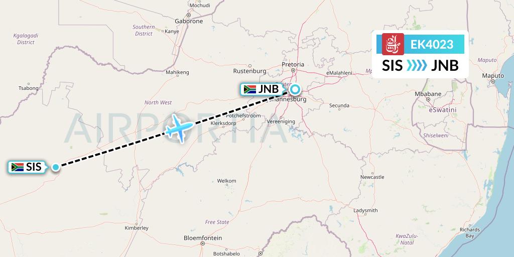 EK4023 Emirates Flight Map: Sishen to Johannesburg