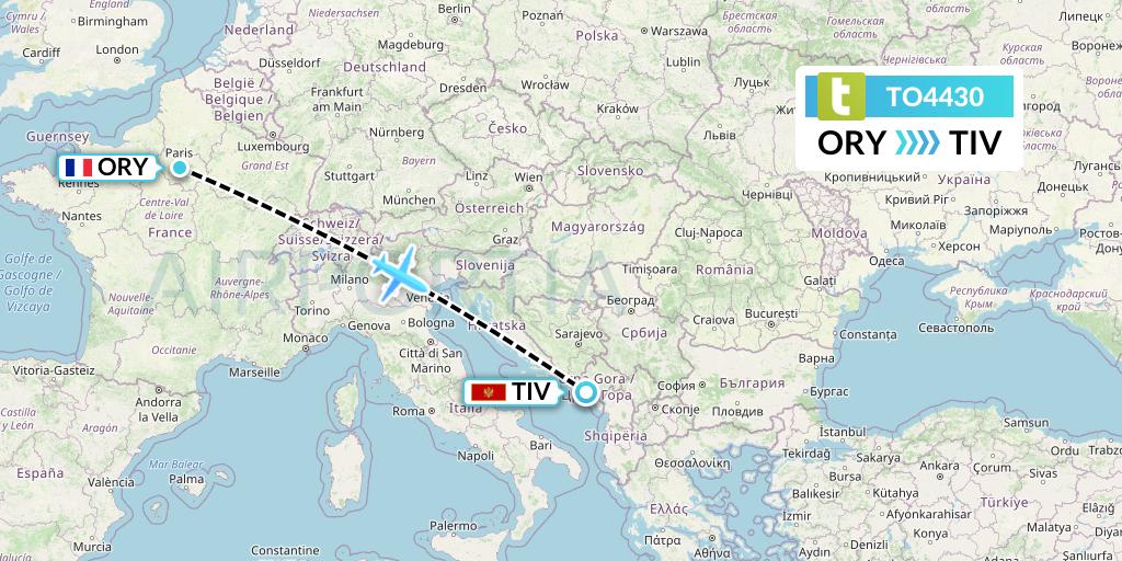 TO4430 Transavia France Flight Map: Paris to Tivat