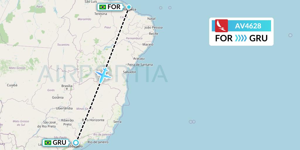 AV4628 Avianca Flight Map: Fortaleza to Sao Paulo