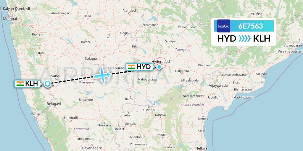 6E7563 IndiGo Airlines Flight Map: Hyderabad to India
