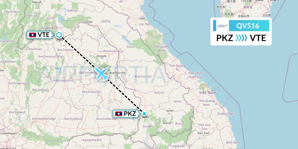 QV516 Lao Airlines Flight Map: Pakse to Vientiane