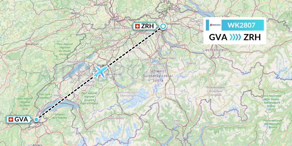 WK2807 Edelweiss Air Flight Map: Geneva to Zurich