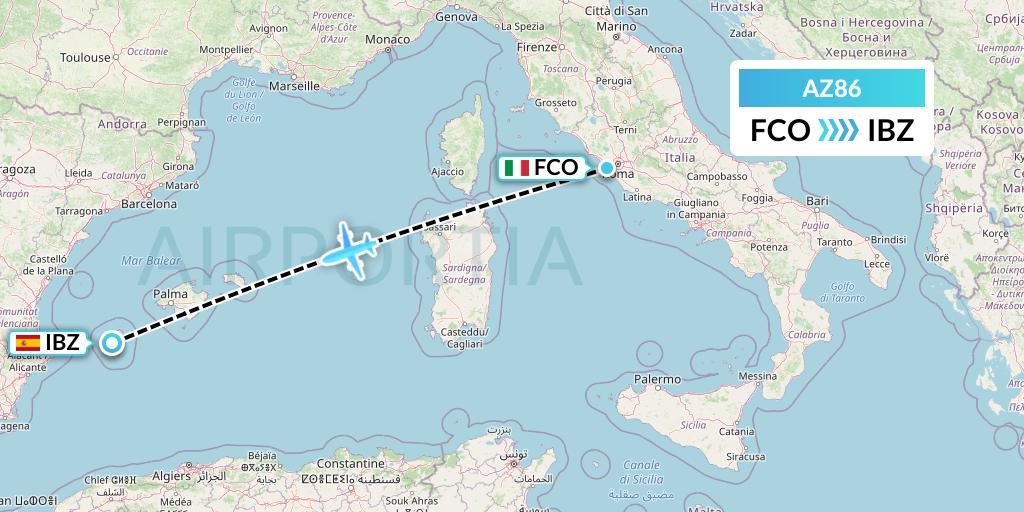 AZ86 ITA Airways Flight Map: Rome to Ibiza