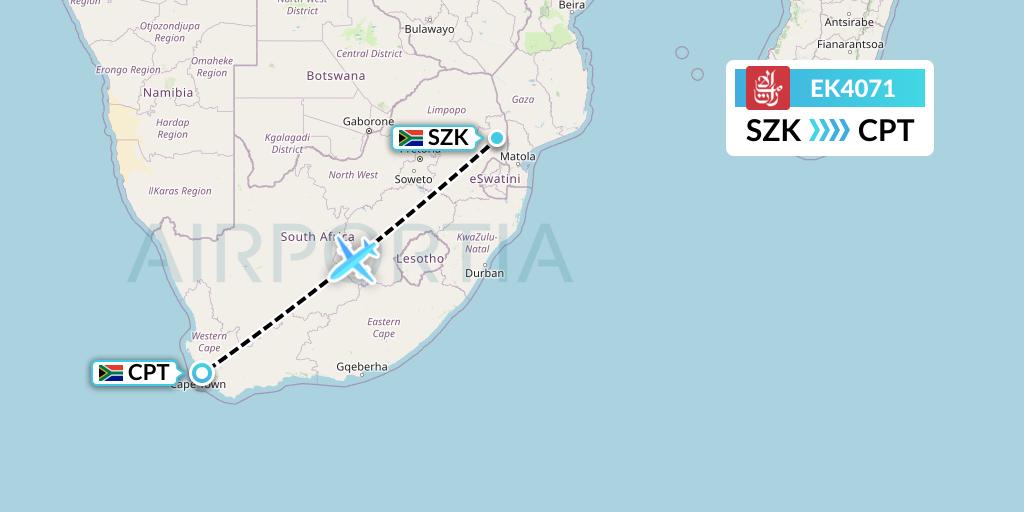 EK4071 Emirates Flight Map: Skukuza to Cape Town