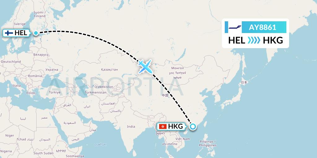 AY8861 Finnair Flight Map: Helsinki to Hong Kong