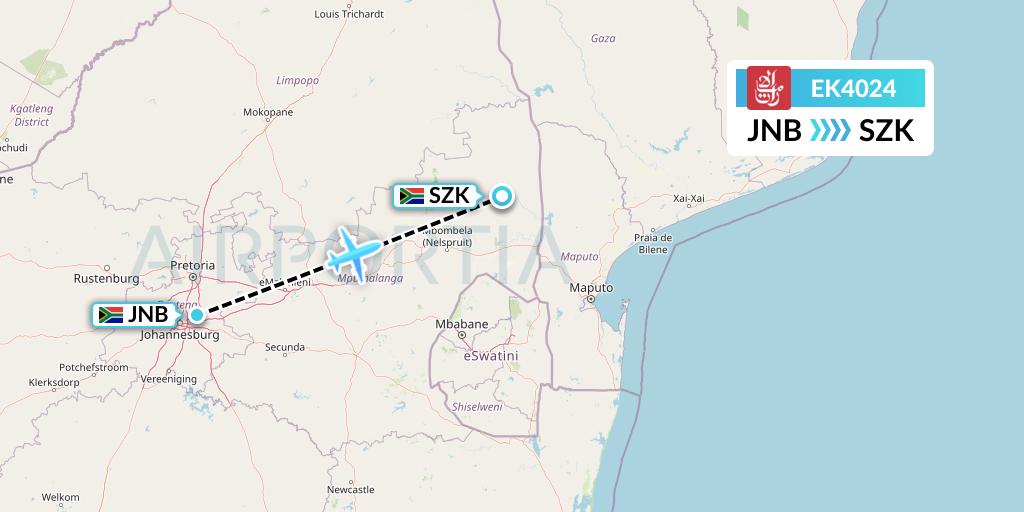 EK4024 Emirates Flight Map: Johannesburg to Skukuza