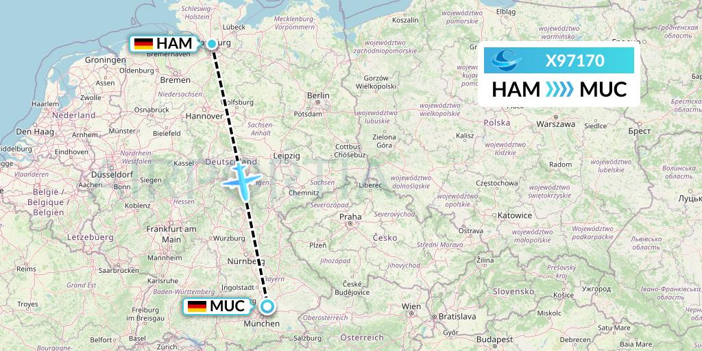 X97170 Avion Express Flight Map: Hamburg to Munich
