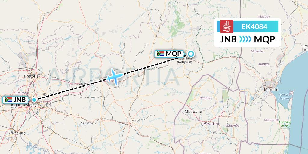 EK4084 Emirates Flight Map: Johannesburg to Nelspruit