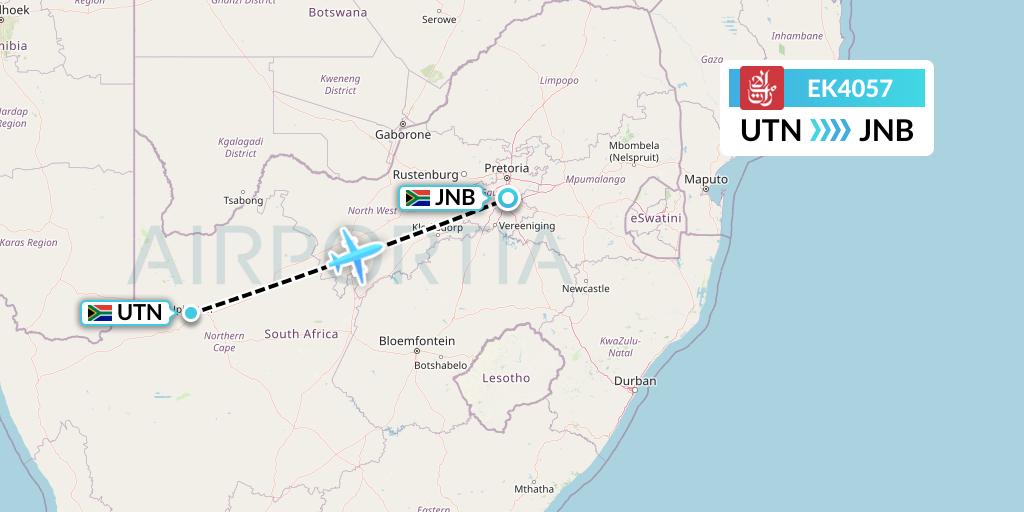 EK4057 Emirates Flight Map: Upington to Johannesburg