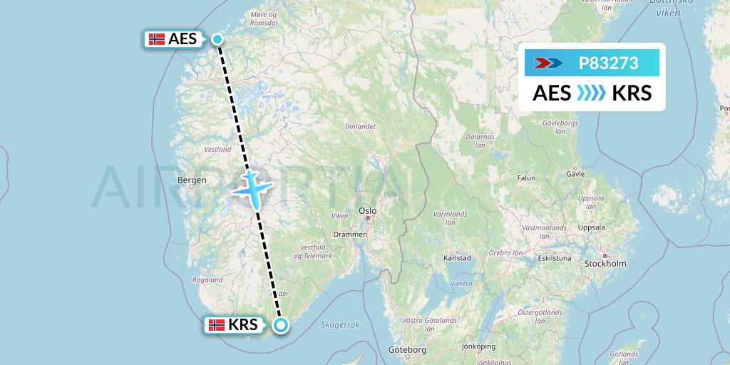 P83273 Sprint Air Flight Map: Alesund to Kristiansand