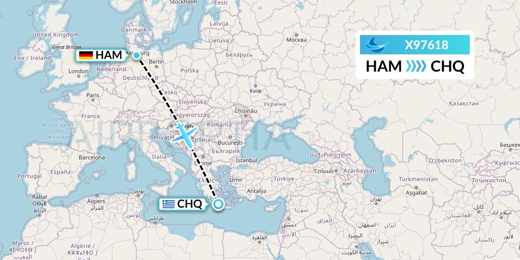 X97618 Avion Express Flight Map: Hamburg to Chania
