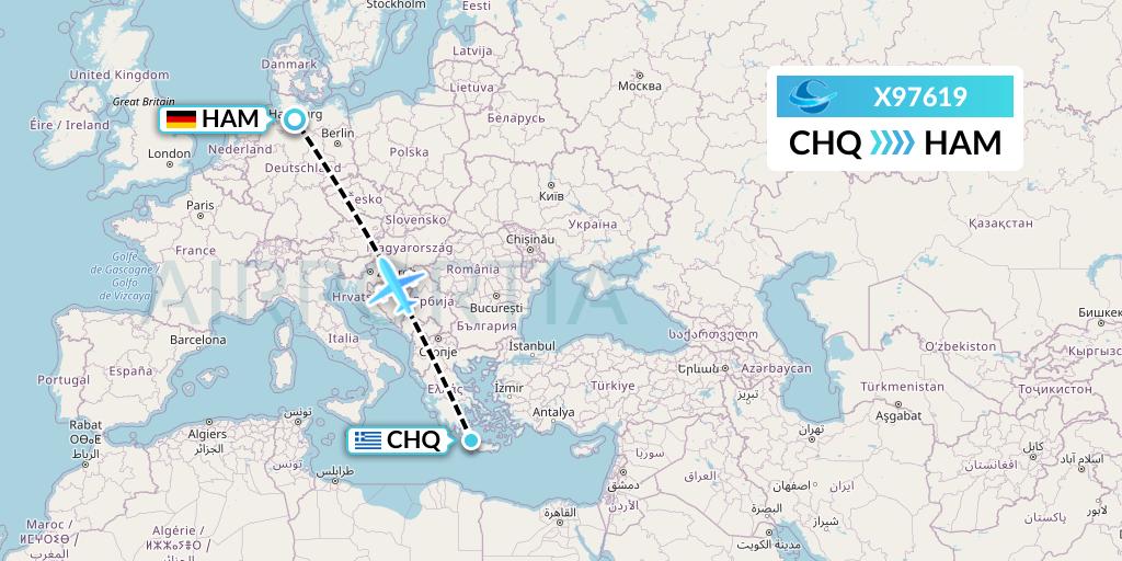 X97619 Avion Express Flight Map: Chania to Hamburg