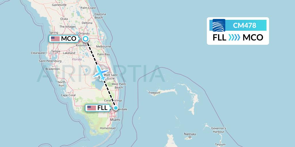 CM478 Copa Airlines Flight Map: Fort Lauderdale to Orlando