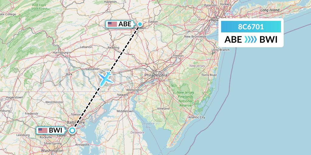 8C6701 Air Transport International Flight Map: Allentown to Baltimore