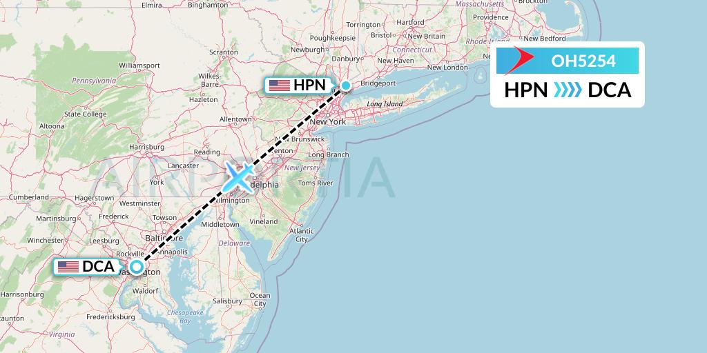 OH5254 PSA Airlines Flight Map: White Plains to Washington