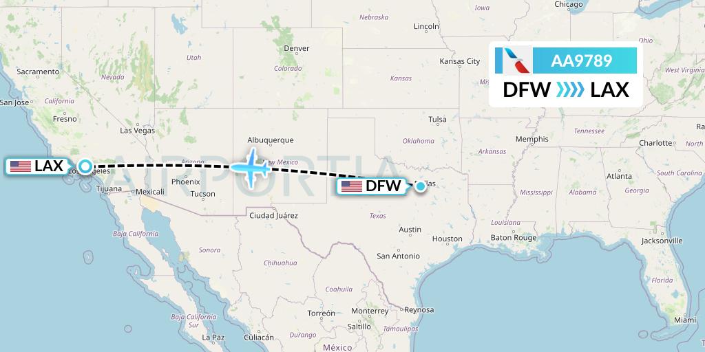 AA9789 American Airlines Flight Map: Dallas to Los Angeles