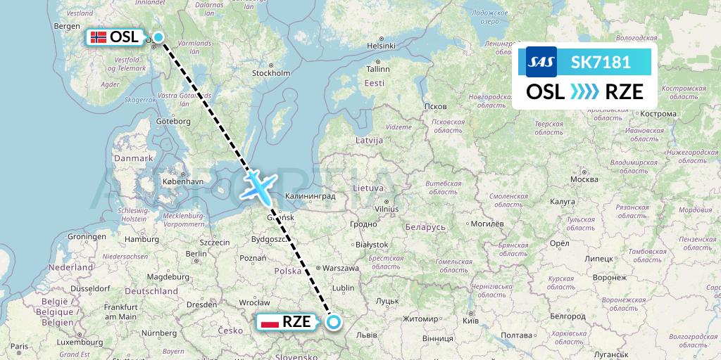 SK7181 SAS Flight Map: Oslo to Rzeszow
