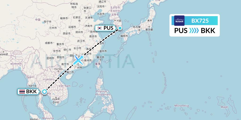 BX725 Air Busan Flight Map: Busan to Bangkok