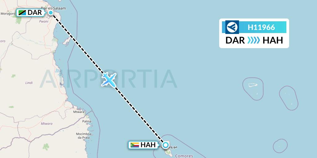 H11966 Hahn Air Systems Flight Map: Dar-es-Salaam to Moroni