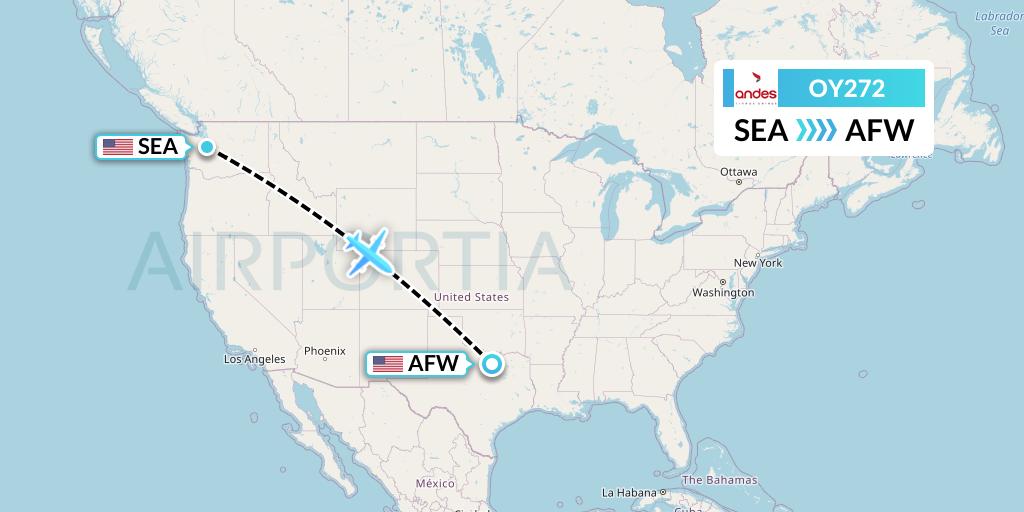 OY272 Omni Air International Flight Map: Seattle to Fort Worth