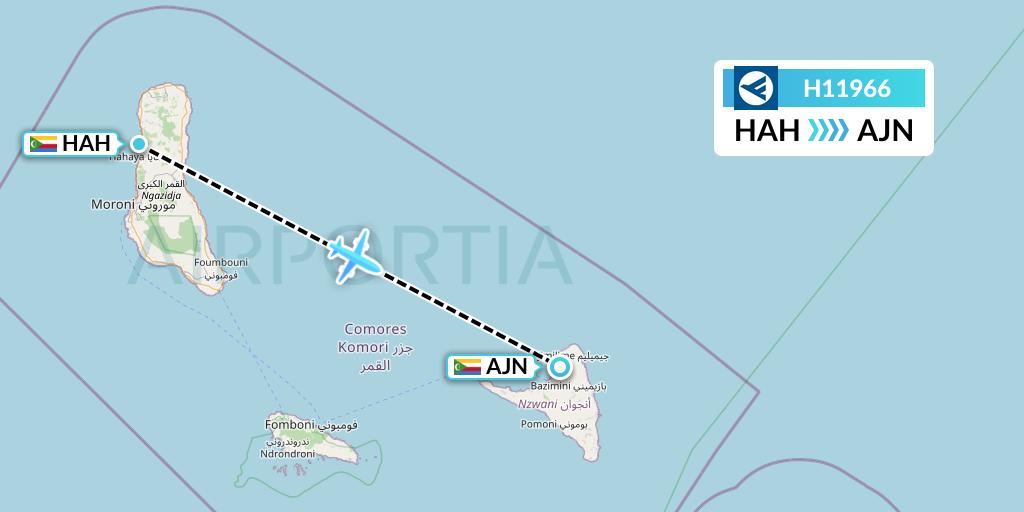 H11966 Hahn Air Systems Flight Map: Moroni to Ouani
