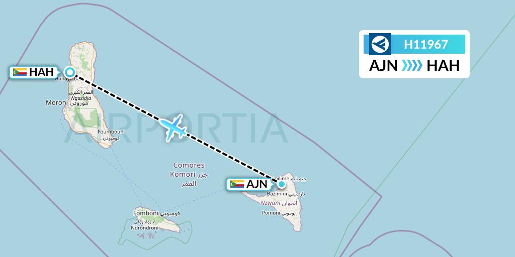 H11967 Hahn Air Systems Flight Map: Ouani to Moroni