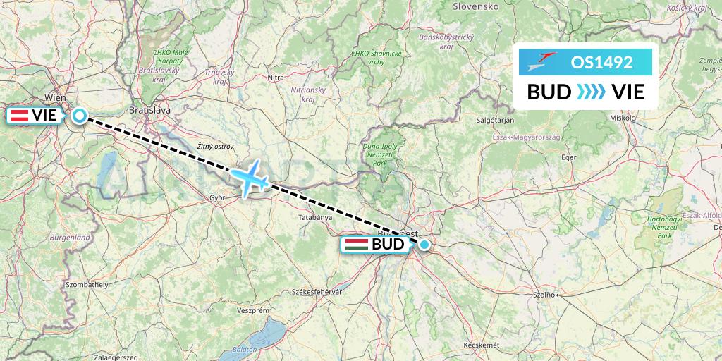 OS1492 Austrian Airlines Flight Map: Budapest to Vienna