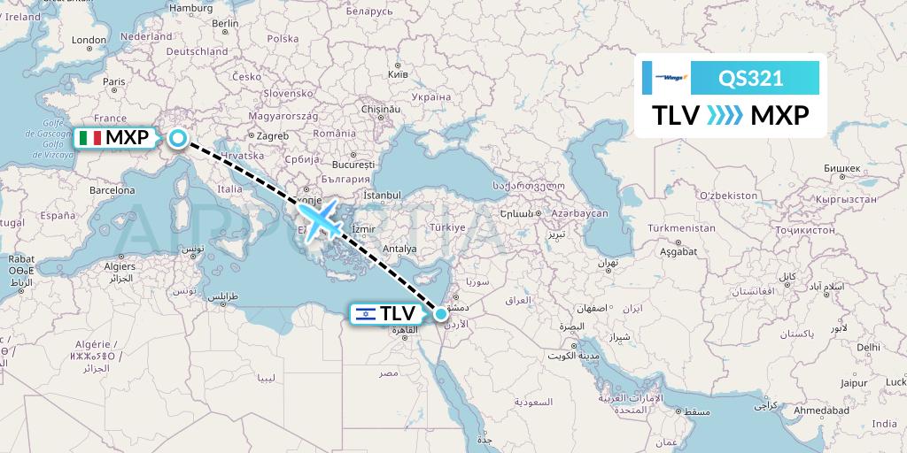 QS321 Smartwings Flight Map: Tel Aviv to Milan
