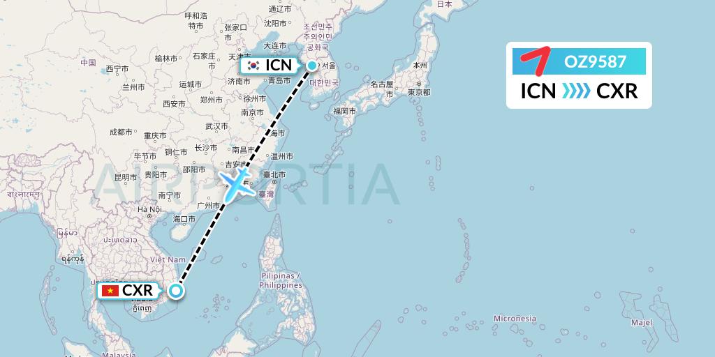 OZ9587 Asiana Airlines Flight Map: Seoul to Nha Trang