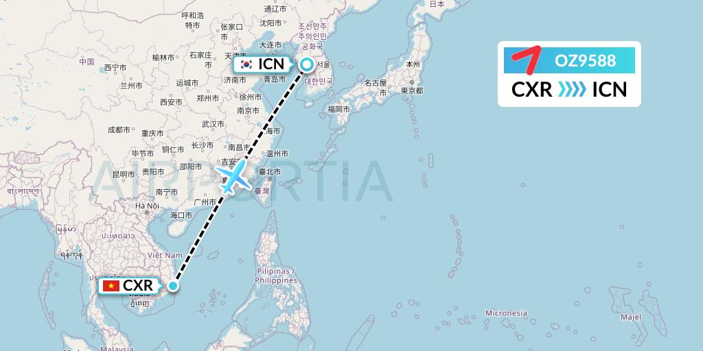 OZ9588 Asiana Airlines Flight Map: Nha Trang to Seoul