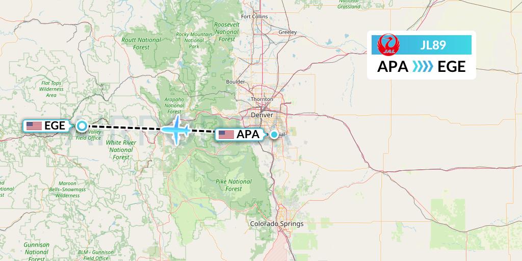 JL89 Japan Airlines Flight Map: Denver to Eagle