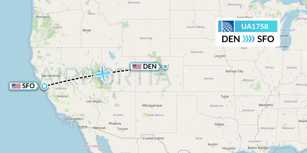 UA1758 United Airlines Flight Map: Denver to San Francisco