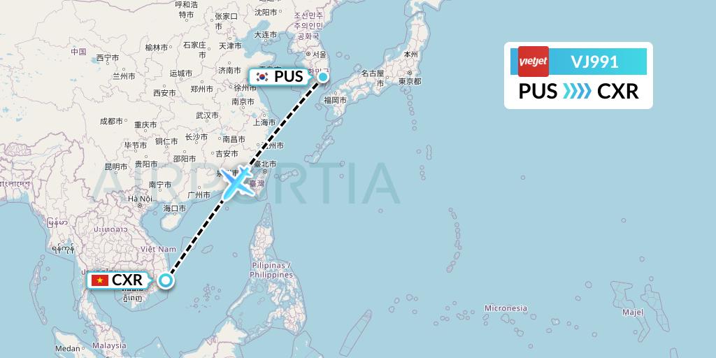VJ991 VietJet Air Flight Map: Busan to Nha Trang