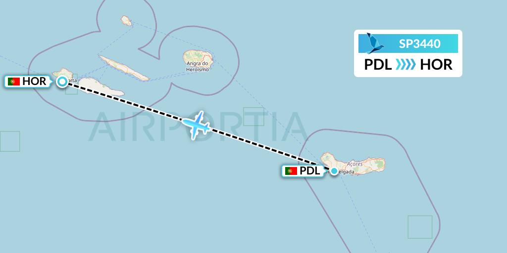 SP3440 SATA Air Acores Flight Map: Ponta Delgada to Horta