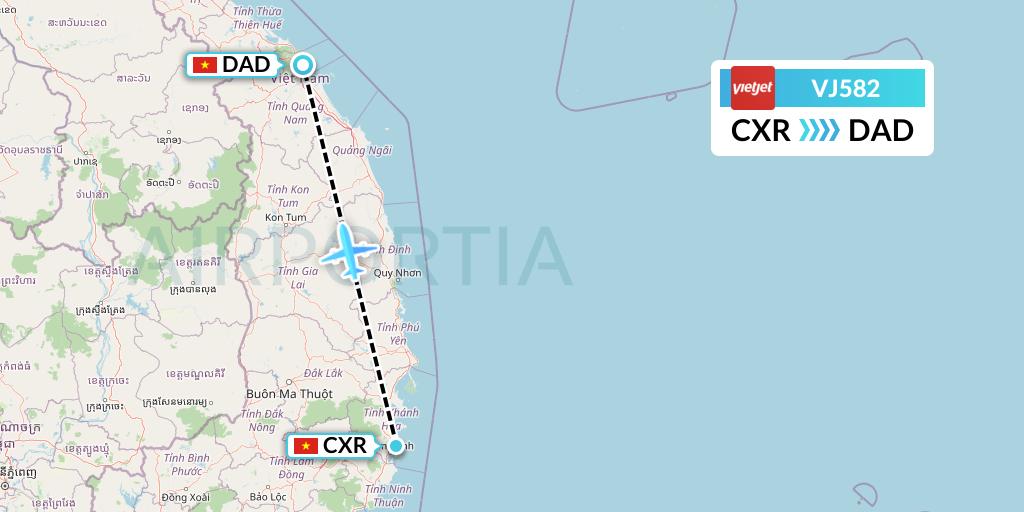 VJ582 VietJet Air Flight Map: Nha Trang to Da Nang