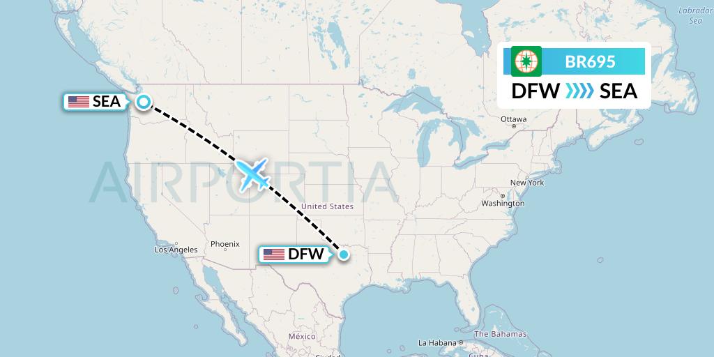 BR695 EVA Air Flight Map: Dallas to Seattle