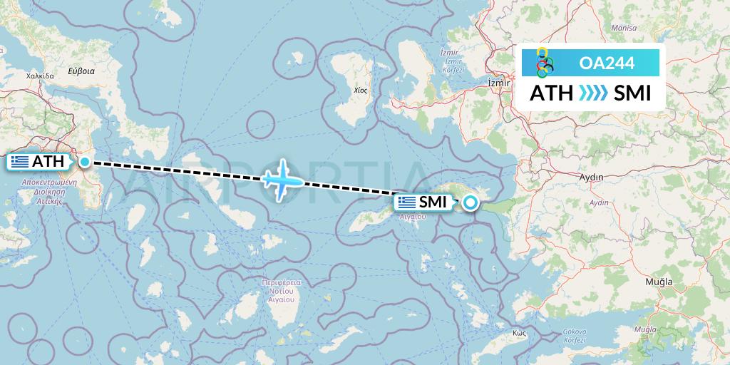 OA244 Olympic Air Flight Map: Athens to Samos